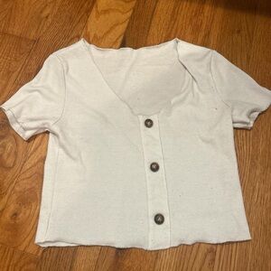 White Button-Up Ribbed Top